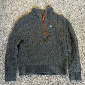 Vineyard Vines Charcoal Cable Knit Zip-Up Sweater